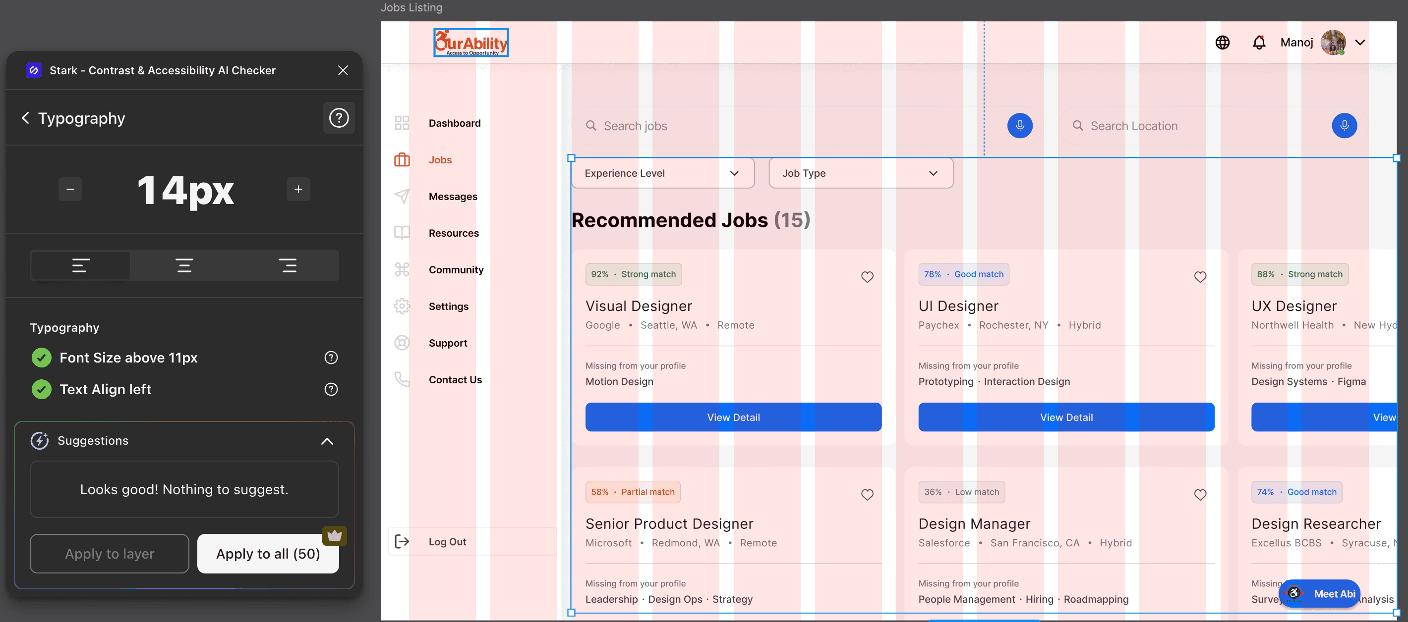 Type scale audit. Nothing below 12px, and body text never below 14px.