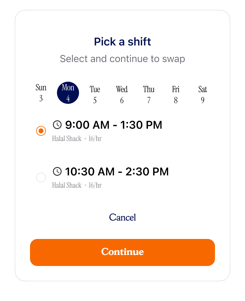 Floating action button, swap or drop request