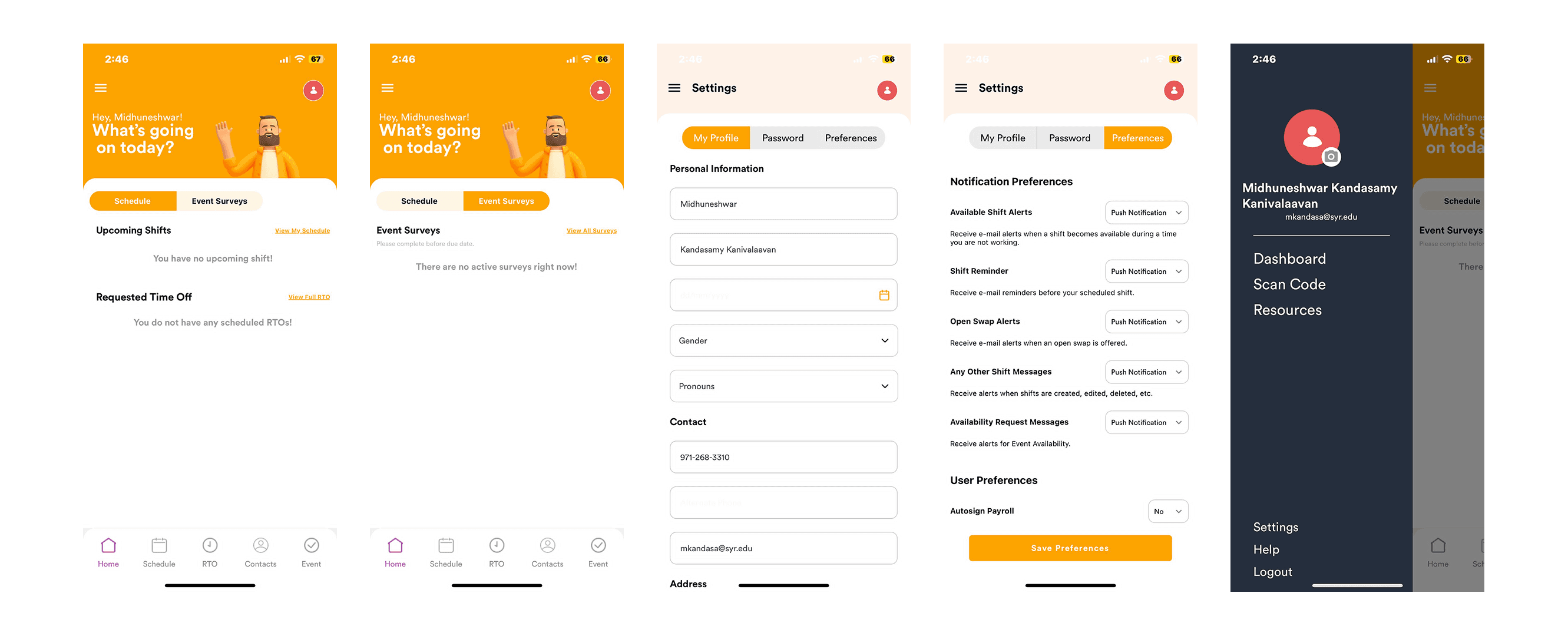 Sub It Up's home and profile screens, the app Residential Aides already used on campus