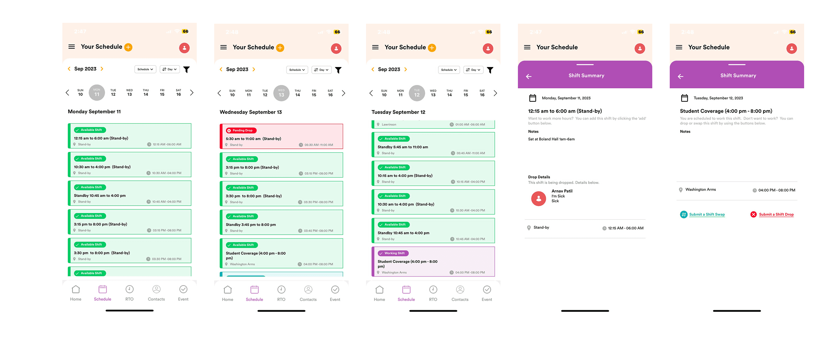Sub It Up's scheduling screens, referenced during competitive research
