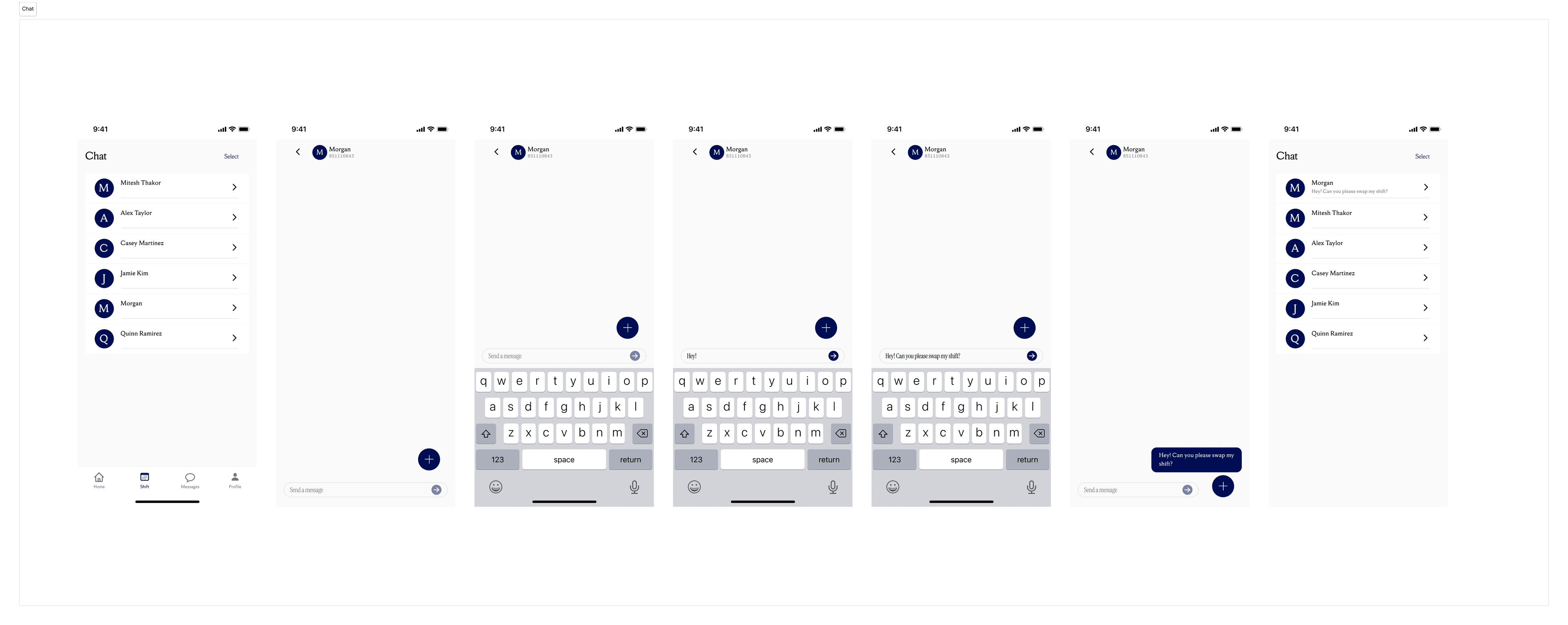 In-app messaging, contact list and conversation