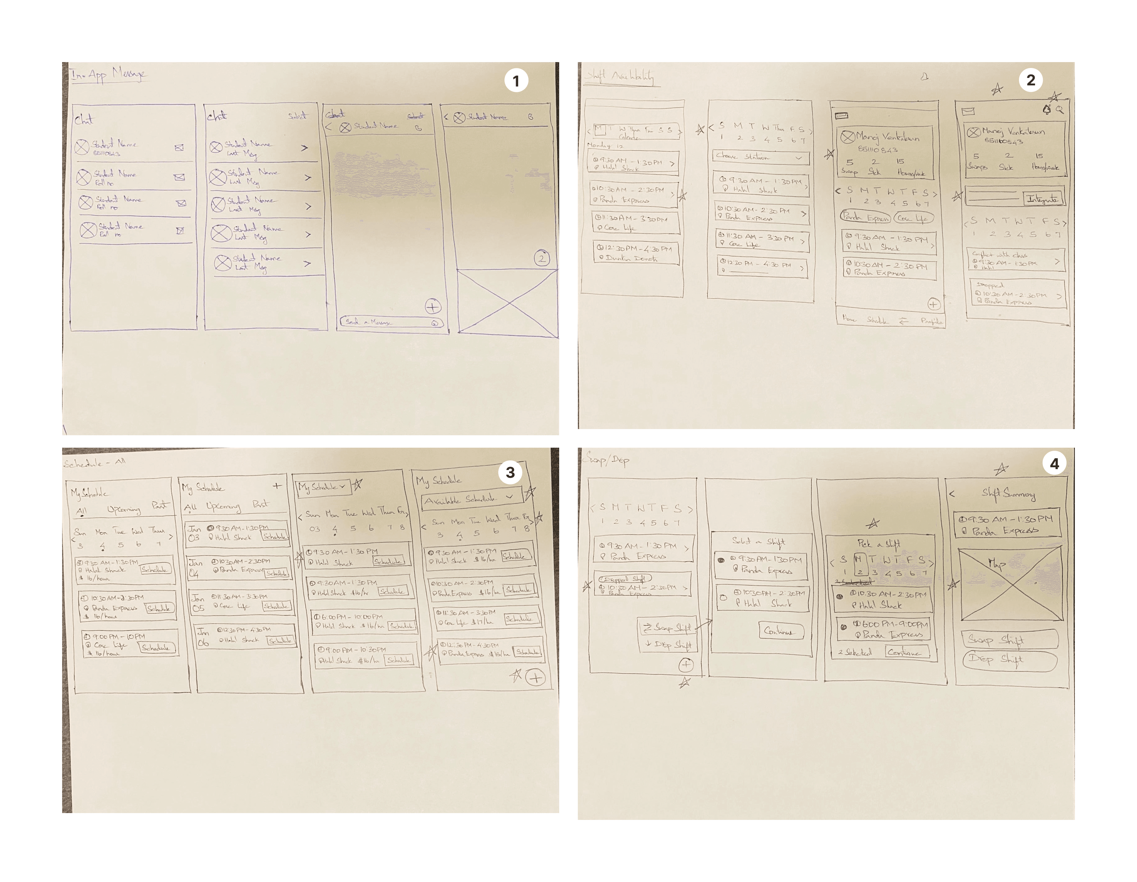 Early wireframe, in-app messaging