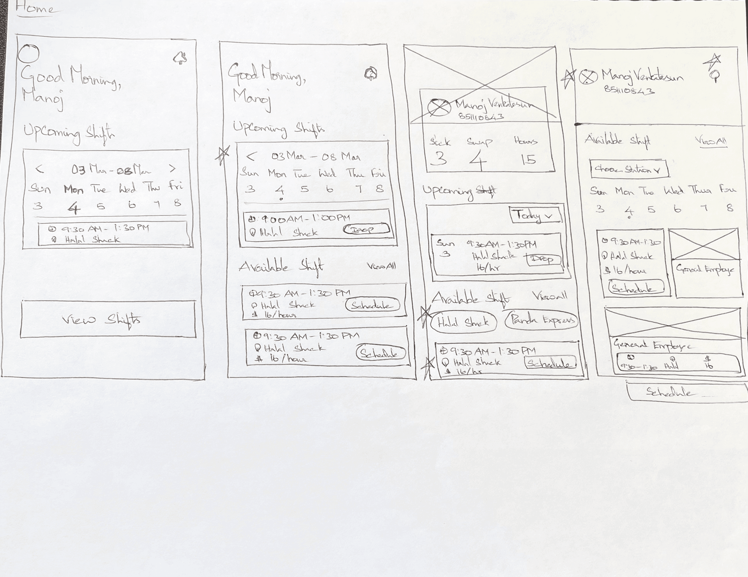 Early wireframe, shift availability
