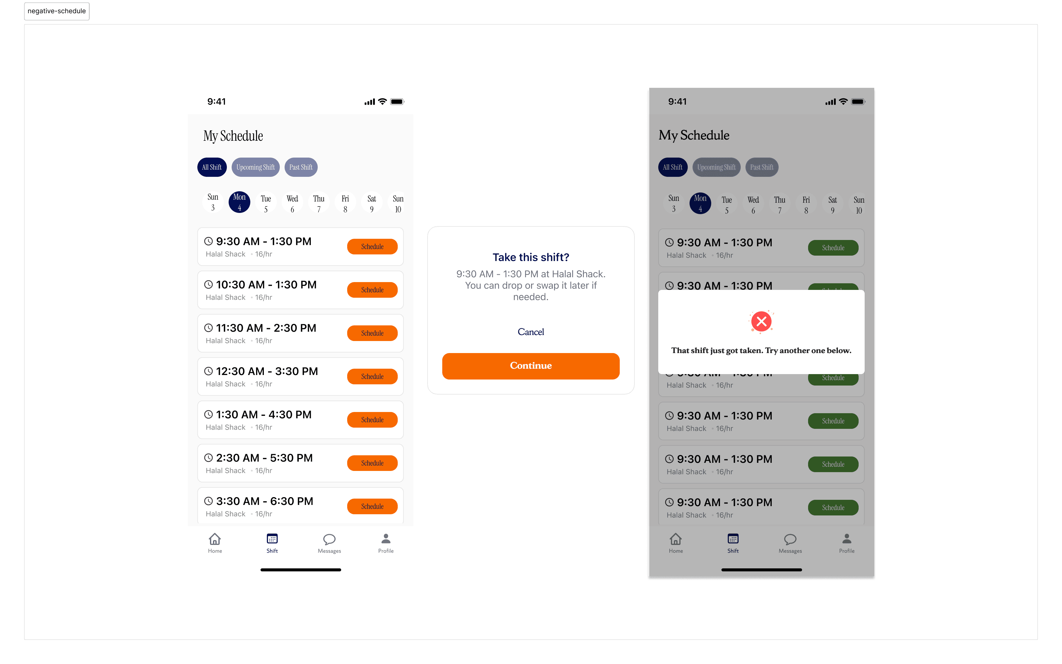 Shift no longer available state