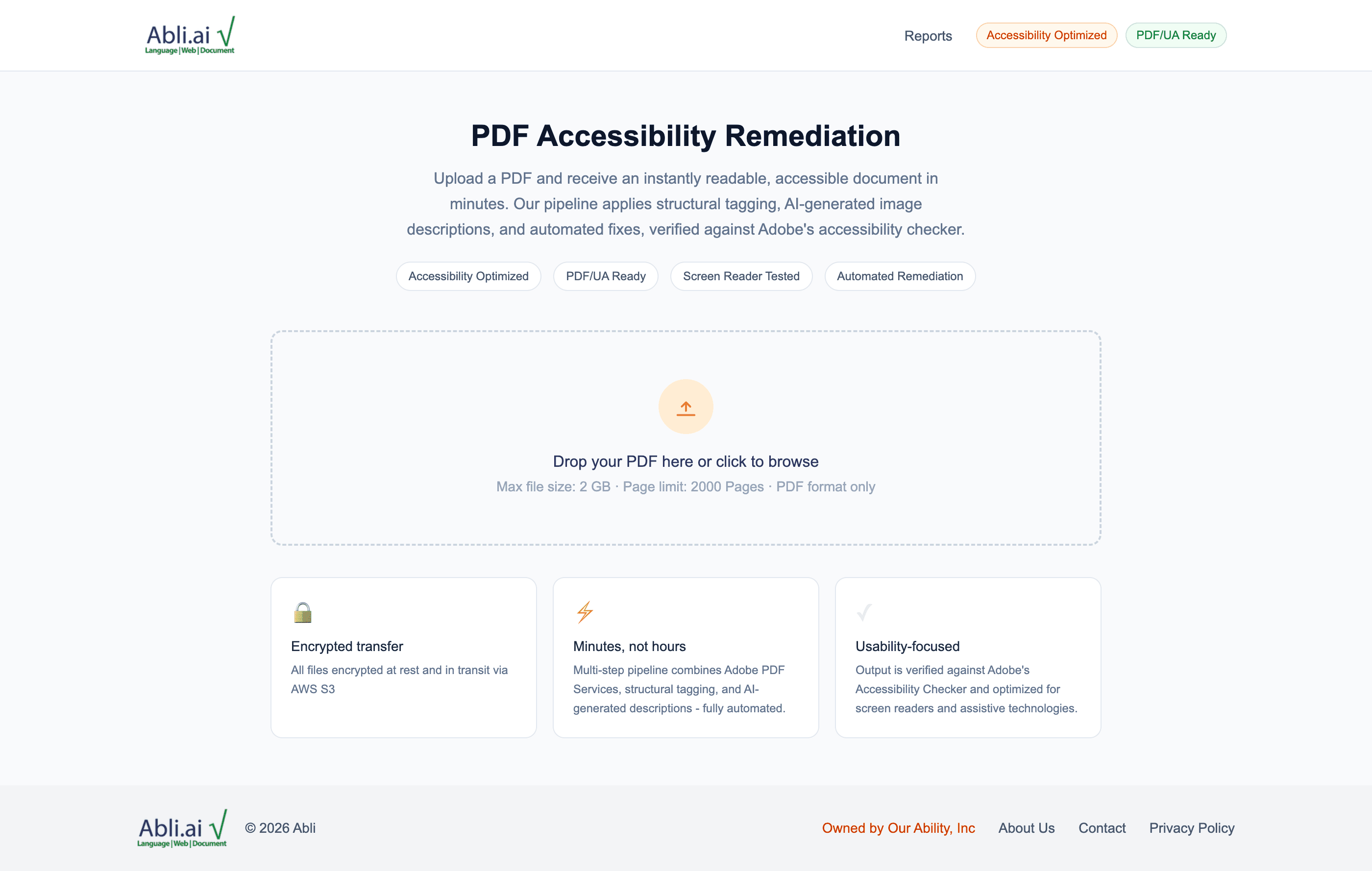 The upload screen, the entry point for the whole pipeline