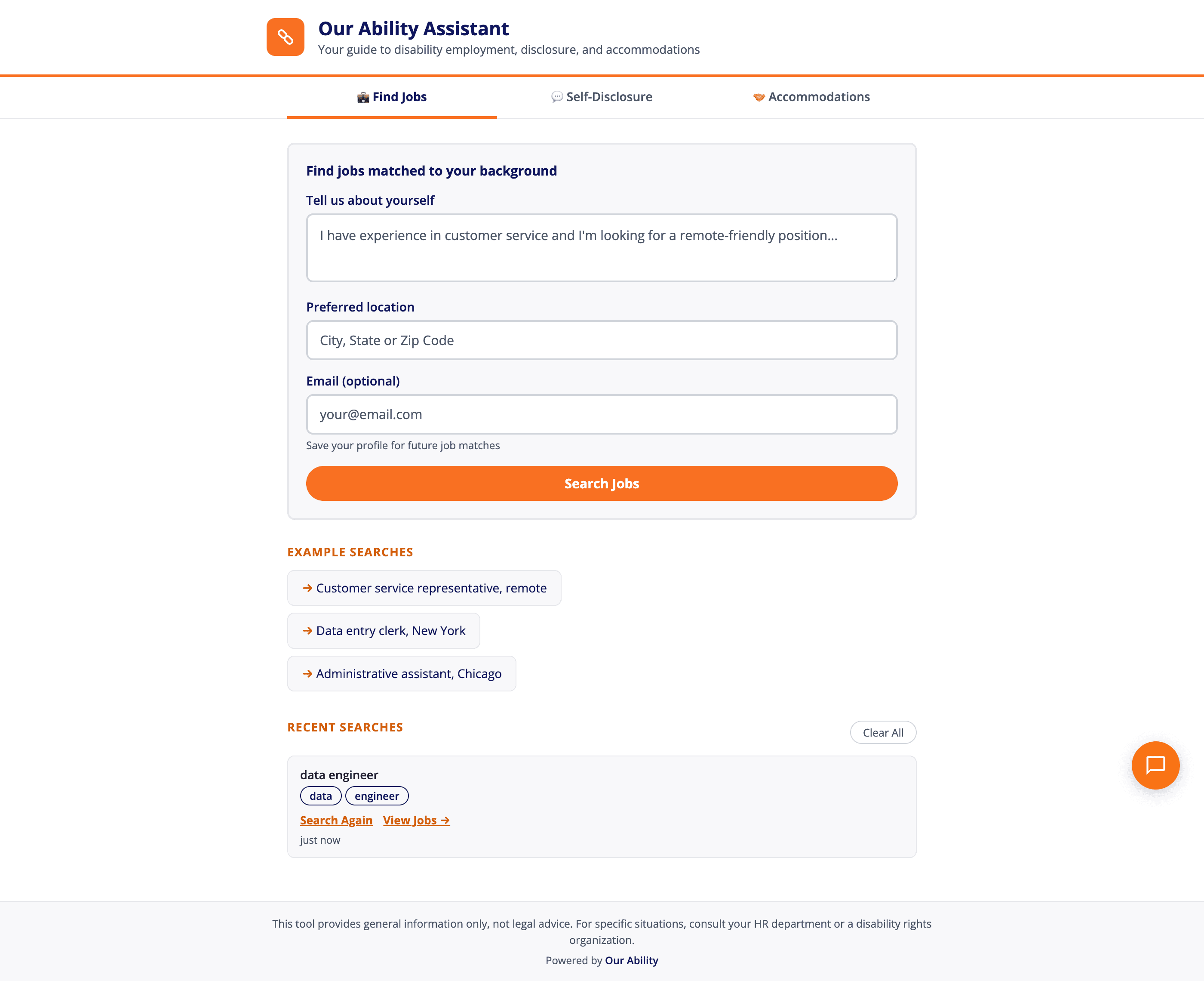 The Find Jobs tab before a search