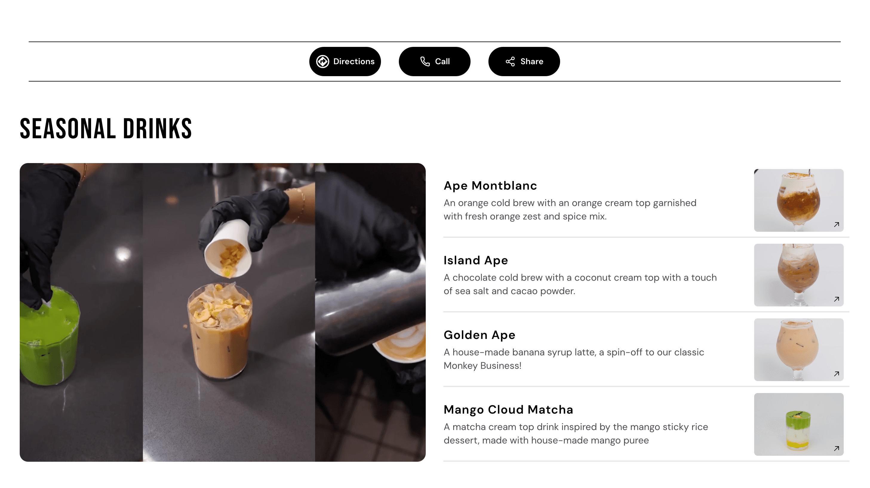 APE Coffee Orange, black and white with a two column split