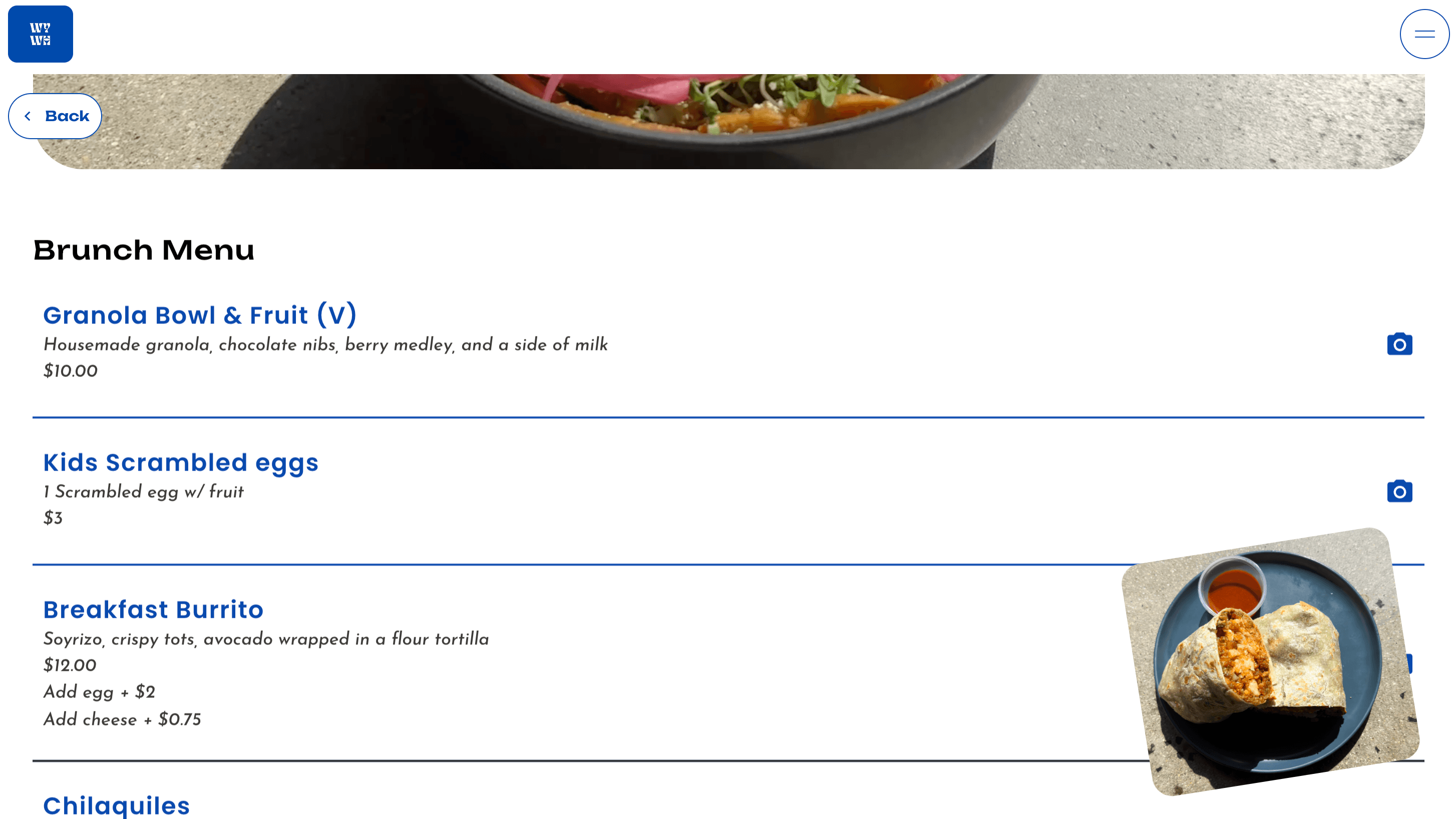 WYWH Coffee, a text list with photos on request